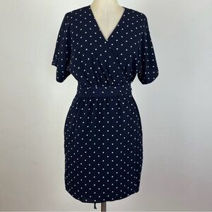 Ann Taylor Navy Wrap Dress EUC Blue White Polka Dot Stars Printed Mini